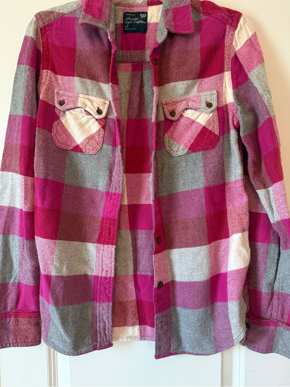 Plaid Flannel Shirt Jacket - Pink & Gray